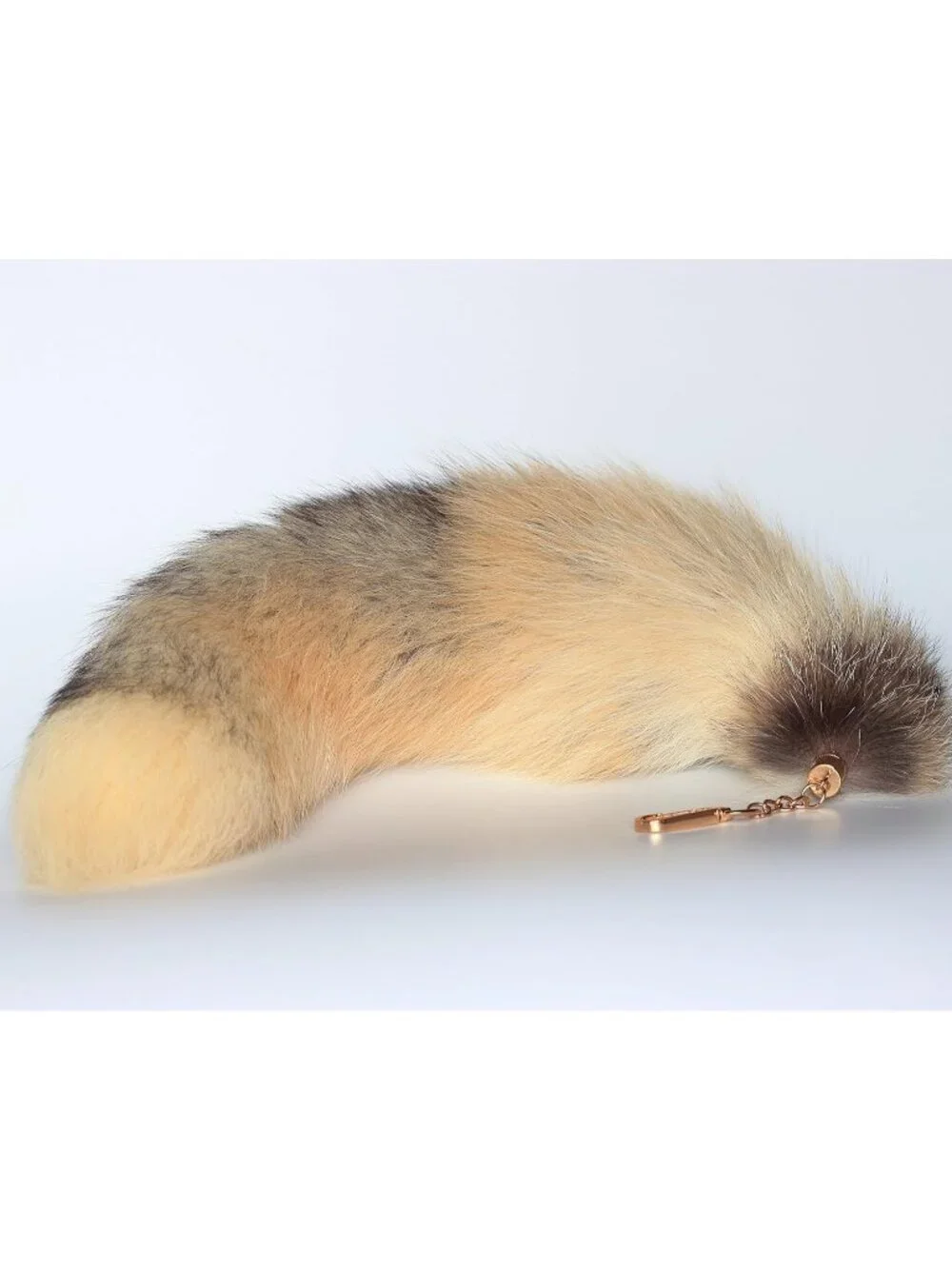 Women's Earth Yellow Real Fox Tail Fur Toy Keychain Clasp Fashion Charm Cosplay